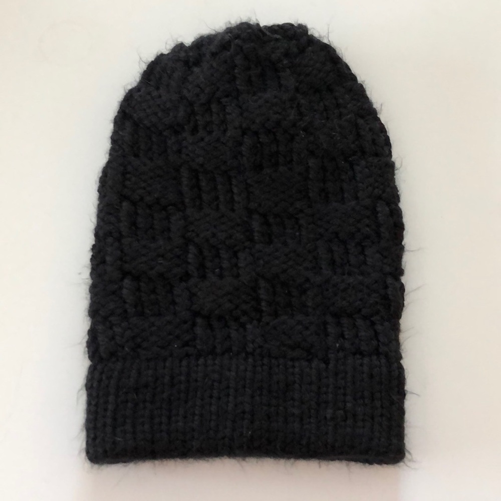 Hand knit winter black slouch hat